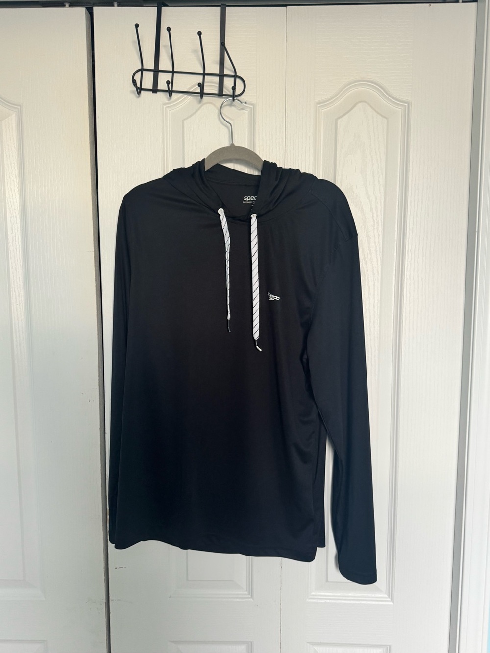 Speedo Black Long-Sleeve Hooded Swim Top with Contrast Drawcords